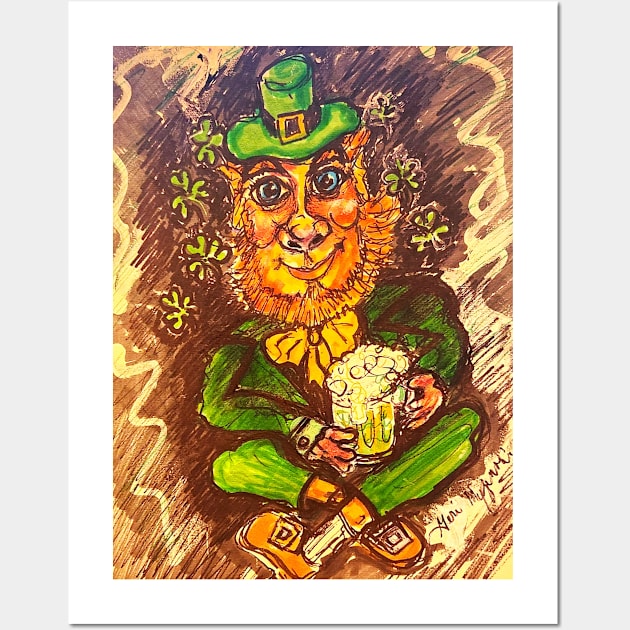 Leprechaun celebrating St. Paddys Day Wall Art by TheArtQueenOfMichigan 